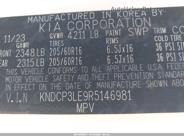 KNDCP3LE9R5146981 2024 KIA NIRO Белый Вид подкапотного пространства