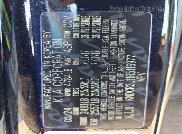 KNDCR3L11R5116977 2024 KIA NIRO Black VIN sticker view