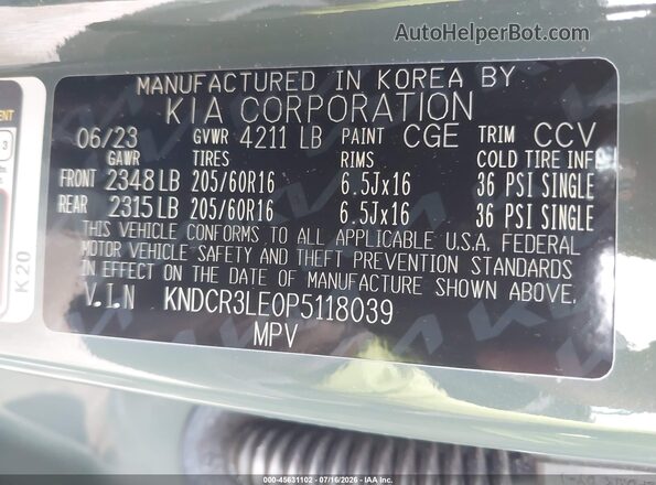 KNDCR3LE0P5118039 2023 KIA NIRO Green Widok komory silnika