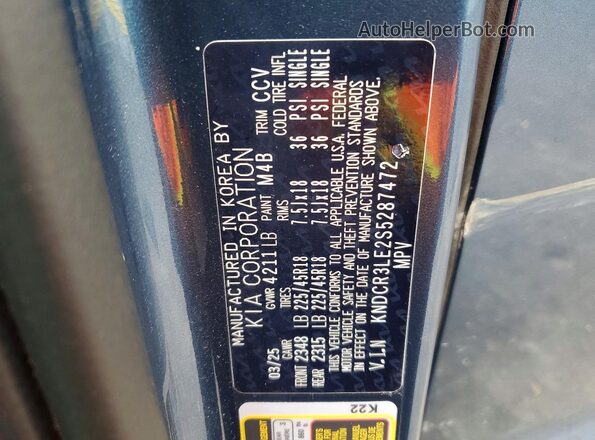 KNDCR3LE2S5287472 2025 KIA NIRO Blue Widok naklejki z numerem VIN