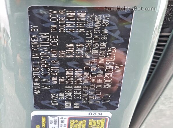 KNDCR3LE6R5121725 2024 KIA NIRO Green VIN կոդի պիտակի տեսք