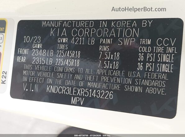KNDCR3LEXR5143226 2024 KIA NIRO Белый Вид подкапотного пространства