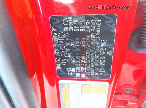 KNDCS3LF6R5171926 2024 KIA NIRO Red VIN sticker view
