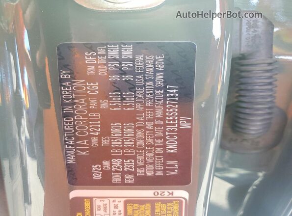 KNDCT3LE5S5271347 2025 KIA NIRO Green VIN კოდის სტიკერის ხედი