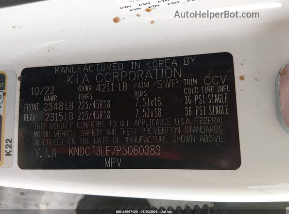 KNDCT3LE7P5060383 2023 KIA NIRO White Engine compartment view