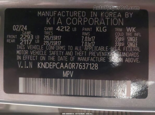 KNDEPCAA0R7637128 2024 KIA SELTOS Silver ძრავის განყოფილების ხედი