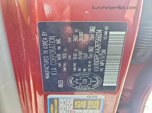 KNDEPCAA2R7566014 2024 KIA SELTOS Red VIN კოდის სტიკერის ხედი