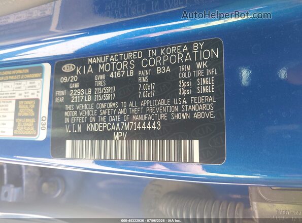 KNDEPCAA7M7144443 2021 KIA SELTOS Blue Widok komory silnika