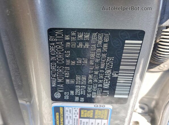 KNDEPCAA8M7225791 2021 KIA SELTOS Серый Вид наклейки с VIN-кодом