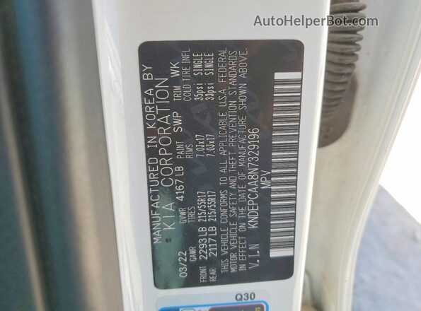 KNDEPCAA8N7329196 2022 KIA SELTOS White VIN sticker view