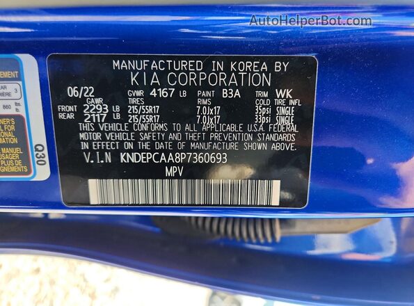 KNDEPCAA8P7360693 2023 KIA SELTOS Синий Панорамный вид салона 360°