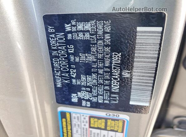 KNDEPCAA8S7710932 2025 KIA SELTOS Silver VIN sticker view