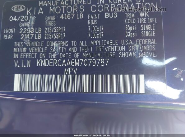 KNDERCAA6M7079787 2021 KIA SELTOS Blue ძრავის განყოფილების ხედი