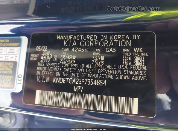KNDETCA23P7354854 2023 KIA SELTOS Dark Blue ძრავის განყოფილების ხედი