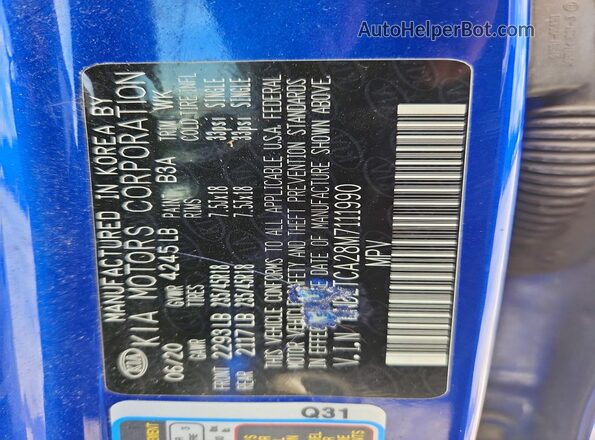 KNDETCA28M7111990 2021 KIA SELTOS Blue Вид підкапотного простору
