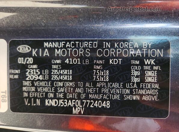 KNDJ53AF0L7724048 2020 KIA SOUL Gray Շարժիչի բաժամունքի տեսք