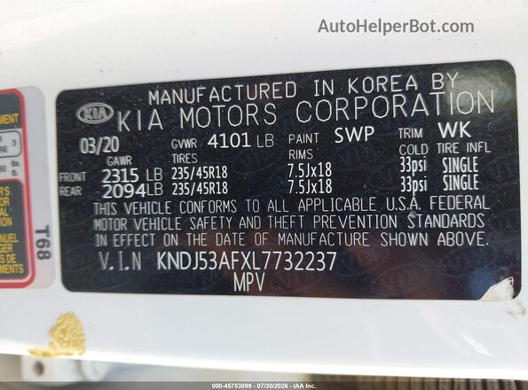 KNDJ53AFXL7732237 2020 KIA SOUL Белый Вид подкапотного пространства