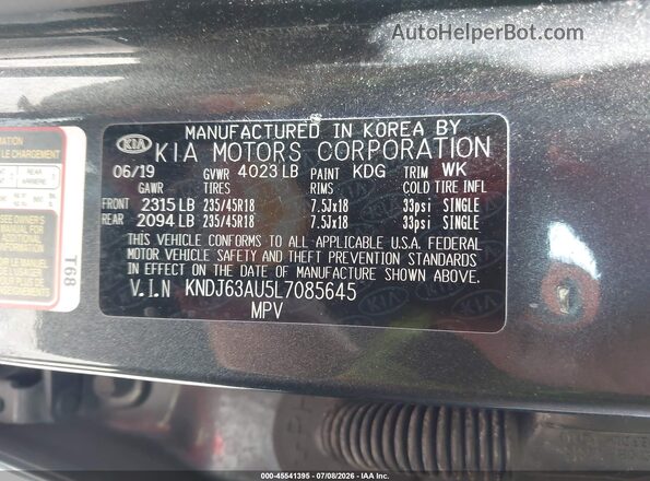 KNDJ63AU5L7085645 2020 KIA SOUL Black Widok komory silnika