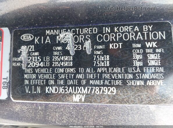 KNDJ63AUXM7787929 2021 KIA SOUL Gray ძრავის განყოფილების ხედი
