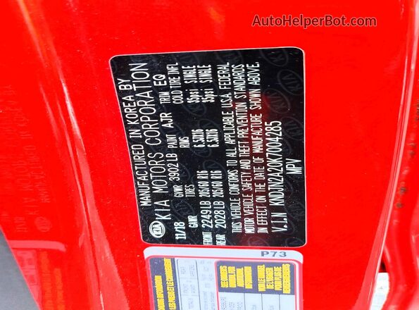 KNDJN2A20K7004285 2019 KIA SOUL Красный Вид подкапотного пространства