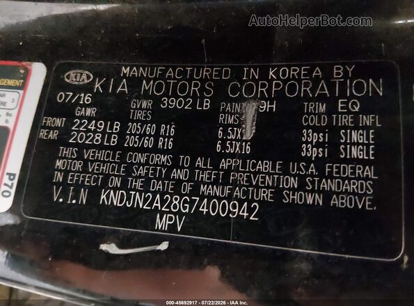 KNDJN2A28G7400942 2016 KIA SOUL Черный Вид подкапотного пространства