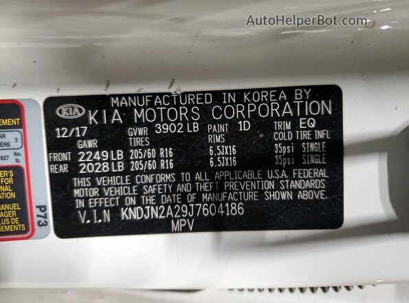 KNDJN2A29J7604186 2018 KIA SOUL White VIN sticker view