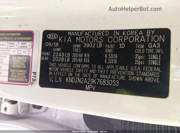 KNDJN2A29K7683053 2019 KIA SOUL Белый Вид подкапотного пространства