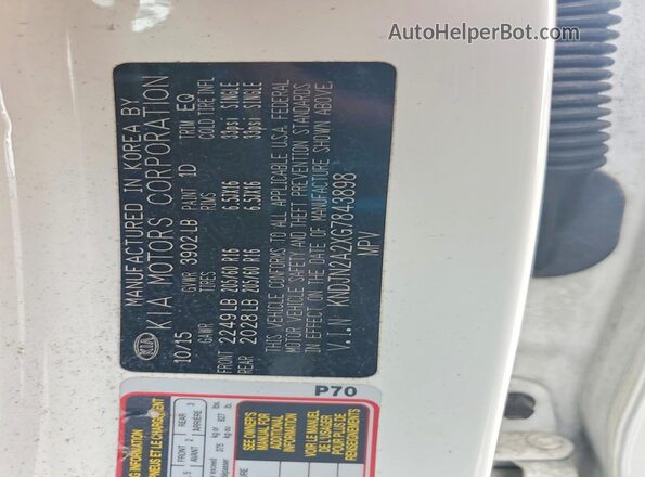KNDJN2A2XG7843898 2016 KIA SOUL Белый Вид наклейки с VIN-кодом