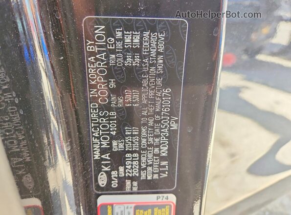 KNDJP3A50J7610176 2018 KIA SOUL Black VIN sticker view