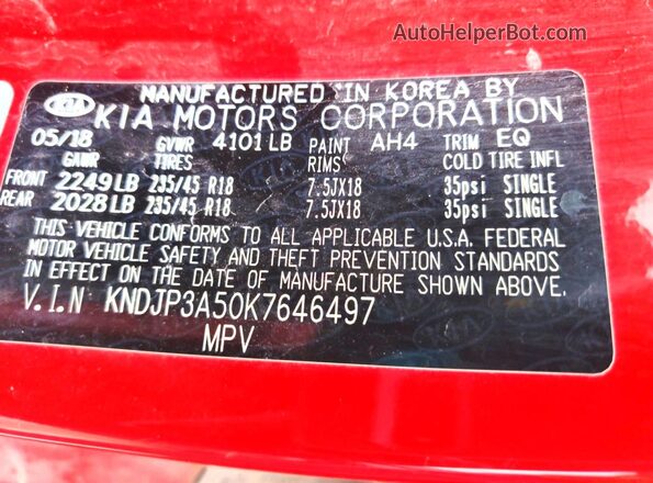 KNDJP3A50K7646497 2019 KIA SOUL Red Vista del compartimento del motor