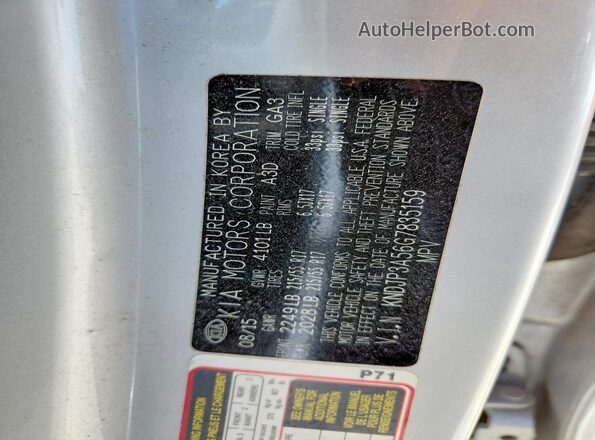 KNDJP3A56G7835159 2016 KIA SOUL Silver Widok naklejki z numerem VIN