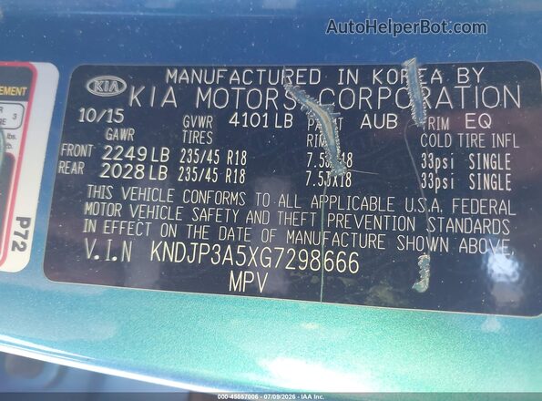 KNDJP3A5XG7298666 2016 KIA SOUL Blue Вид підкапотного простору