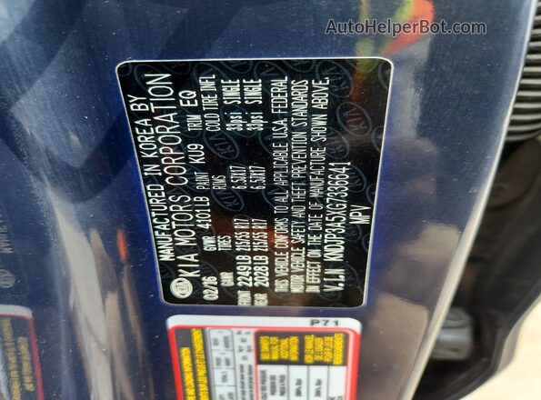 KNDJP3A5XG7336641 2016 KIA SOUL Blue VIN կոդի պիտակի տեսք