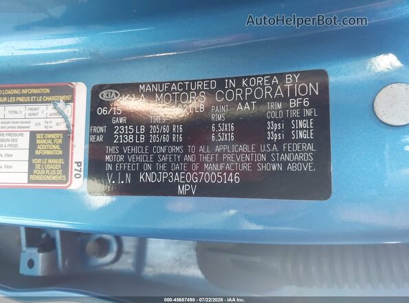 KNDJP3AE0G7005146 2016 KIA SOUL EV Blue Vista del compartimento del motor
