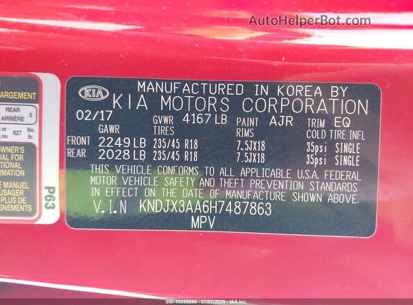 KNDJX3AA6H7487863 2017 KIA SOUL Красный Вид подкапотного пространства