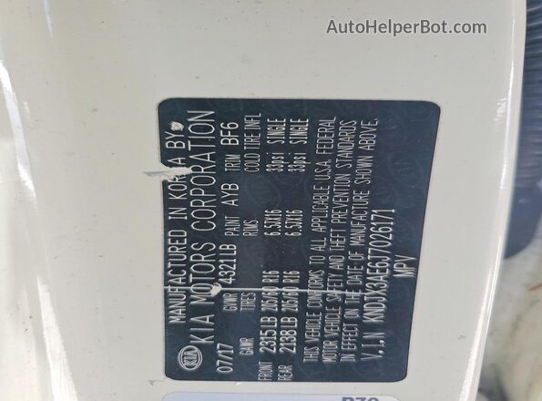 KNDJX3AE6J7026171 2018 KIA SOUL Cream VIN კოდის სტიკერის ხედი