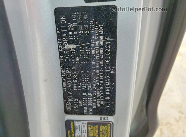 KNDMA5C12G6102214 2016 KIA SEDONA Silver VIN sticker view