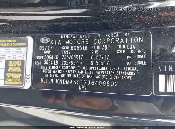KNDMA5C1XJ6409802 2018 KIA SEDONA Black Շարժիչի բաժամունքի տեսք