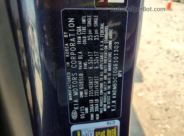 KNDMB5C10G6101303 2016 KIA SEDONA Black Widok naklejki z numerem VIN