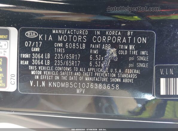 KNDMB5C10J6383658 2018 KIA SEDONA Черный Вид подкапотного пространства