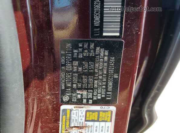 KNDMB5C11G6214564 2016 KIA SEDONA Maroon VIN კოდის სტიკერის ხედი