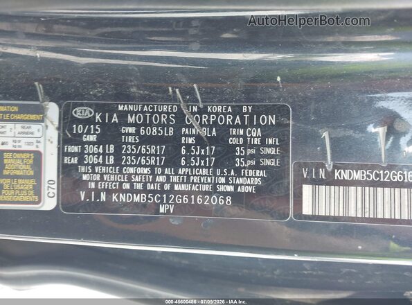 KNDMB5C12G6162068 2016 KIA SEDONA Бирюзовый Вид подкапотного пространства