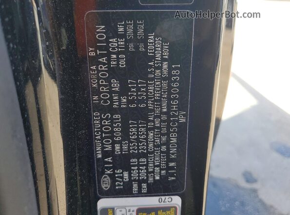 KNDMB5C12H6306381 2017 KIA SEDONA Black Вид наклейки з VIN-кодом