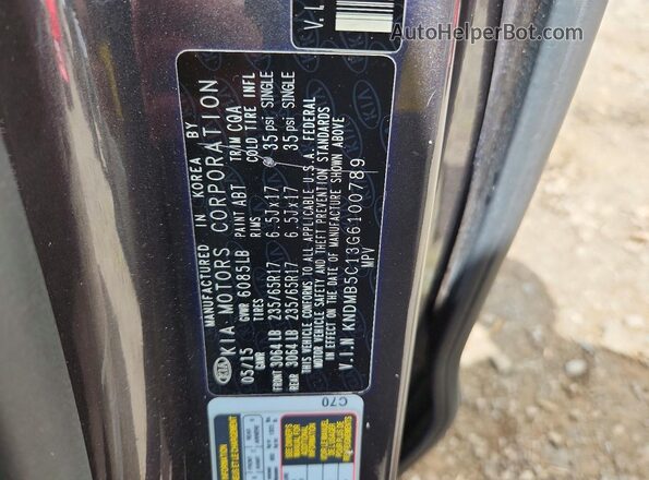 KNDMB5C13G6100789 2016 KIA SEDONA Charcoal VIN կոդի պիտակի տեսք