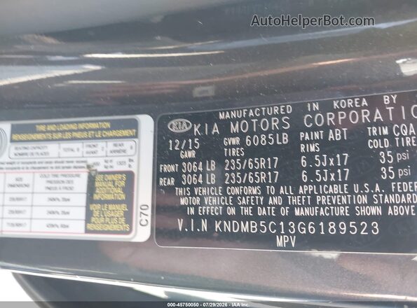 KNDMB5C13G6189523 2016 KIA SEDONA Black Вид підкапотного простору