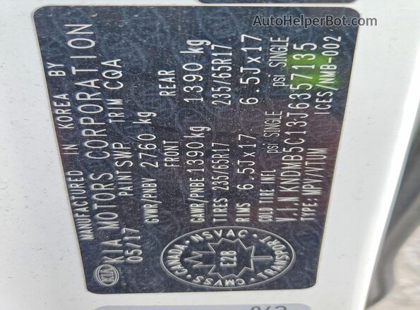 KNDMB5C13J6357135 2018 KIA SEDONA White Widok naklejki z numerem VIN