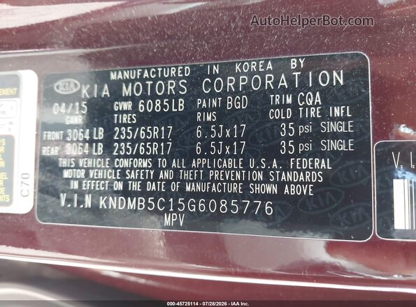 KNDMB5C15G6085776 2016 KIA SEDONA Purple Вид підкапотного простору