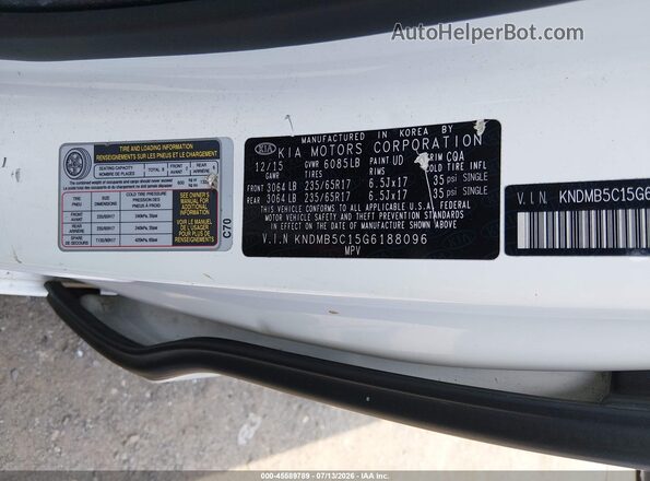 KNDMB5C15G6188096 2016 KIA SEDONA White Widok komory silnika