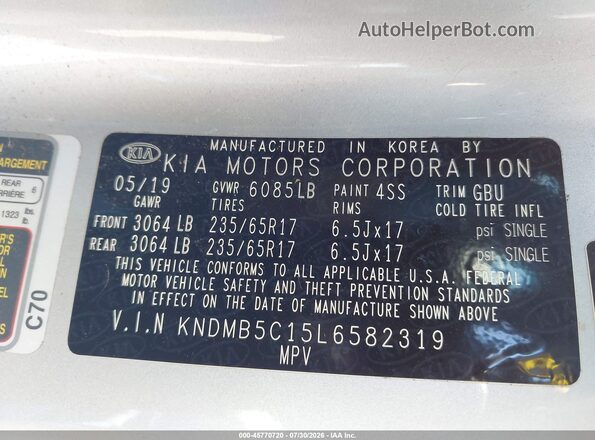KNDMB5C15L6582319 2020 KIA SEDONA Silver Engine compartment view