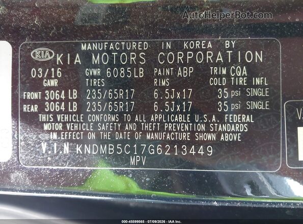KNDMB5C17G6213449 2016 KIA SEDONA Black ძრავის განყოფილების ხედი